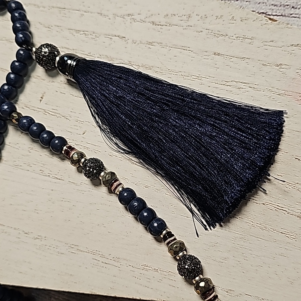 Stella & Dot blue beaded fringe necklace, long necklace - Picture 3 of 6
